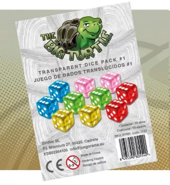 PACK 1- Juegos de 10 dados transl&uacute;cidos 16mm